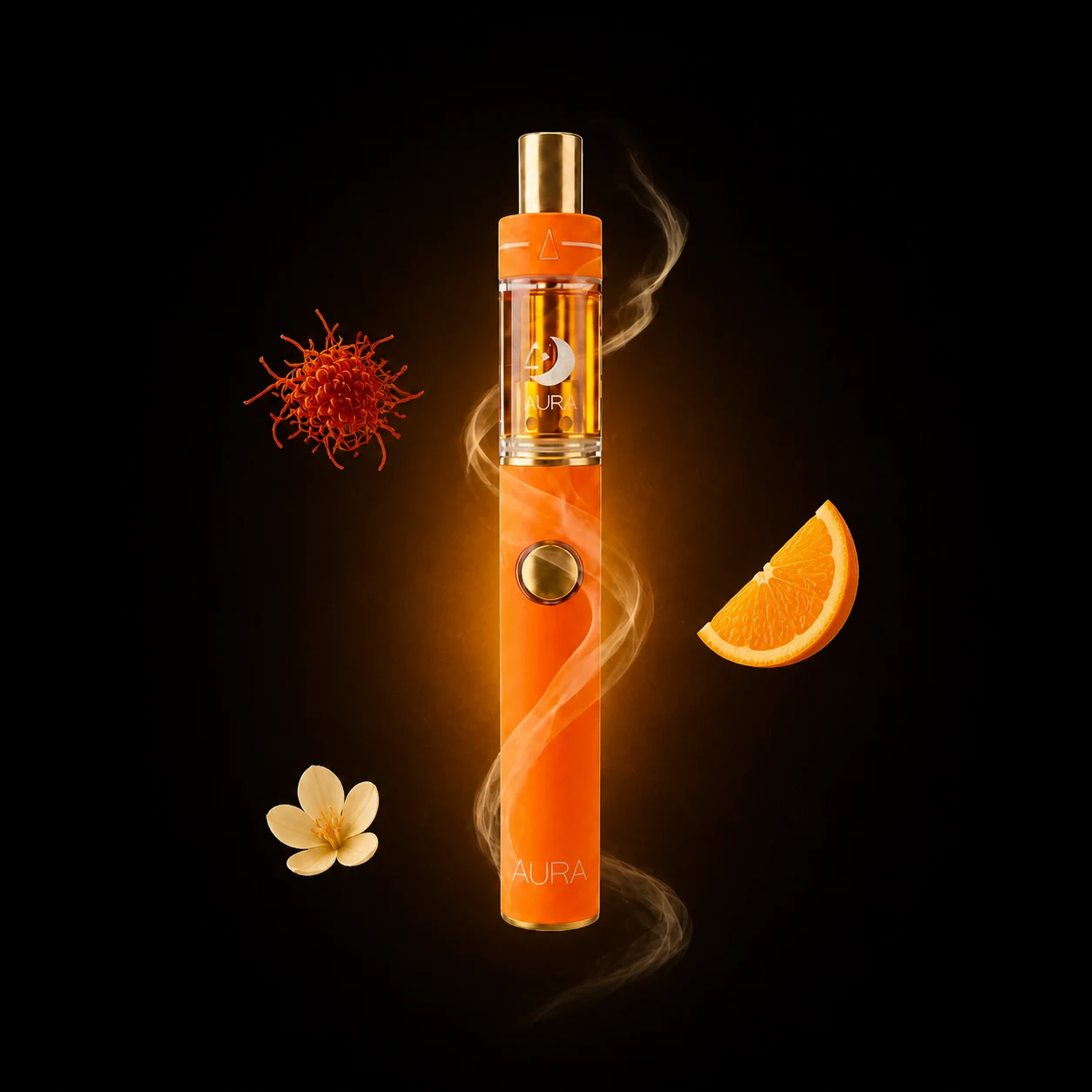 Persian Gold Aura vape with Exotic Spice, Floral, Sweet Citrus flavor notes